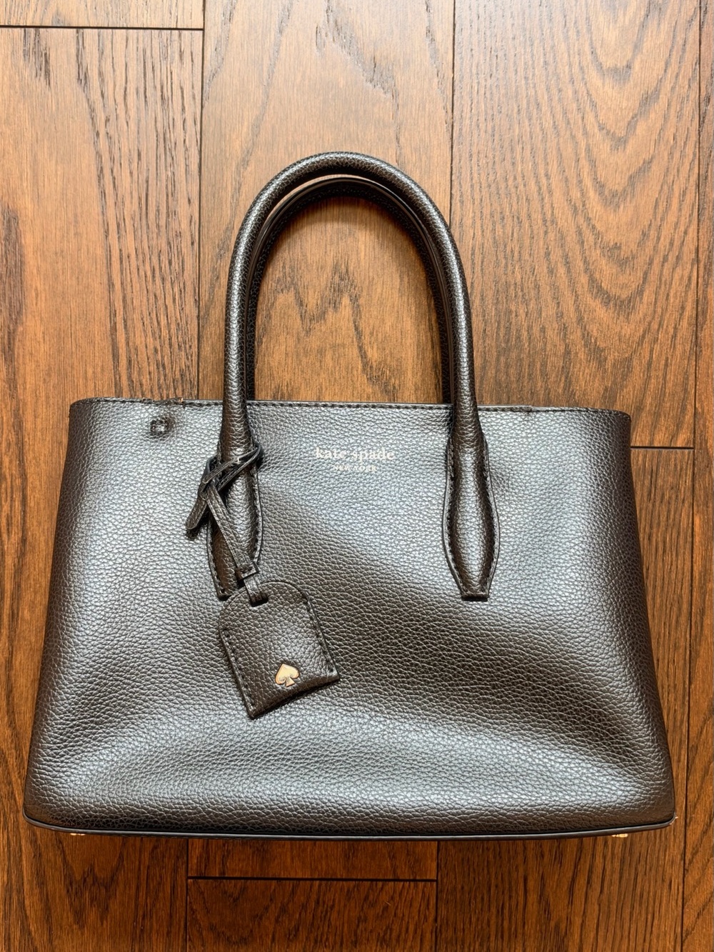 kate spade Black Pebbled Leather Satchel with Gold Accent